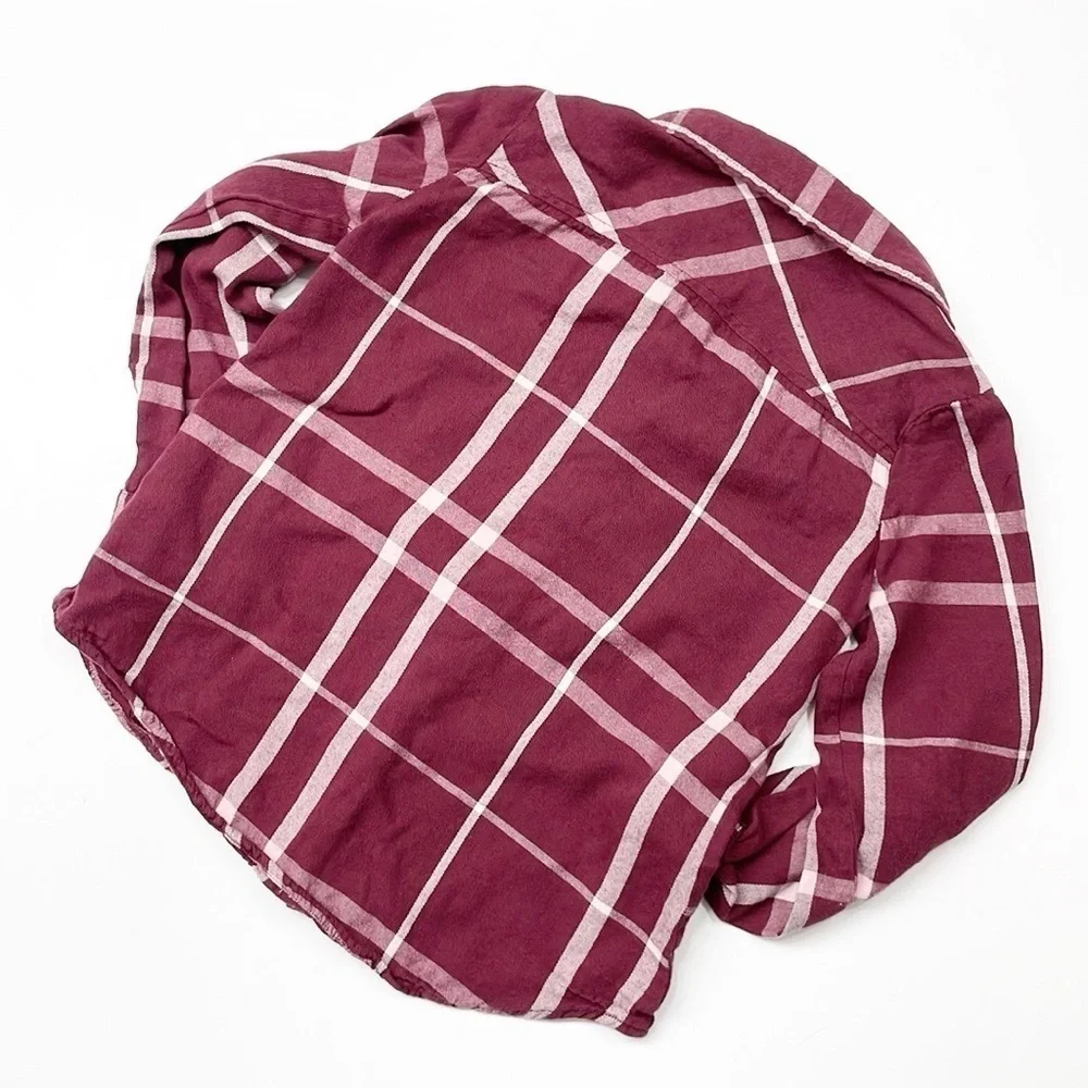 Tommy Bahama girls maroon plaid flannel long sleeve button down shirt